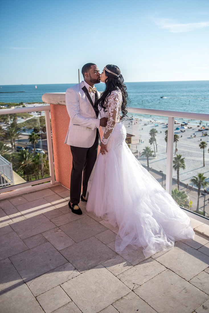 Couple embracing at golden hour in Tampa Bay